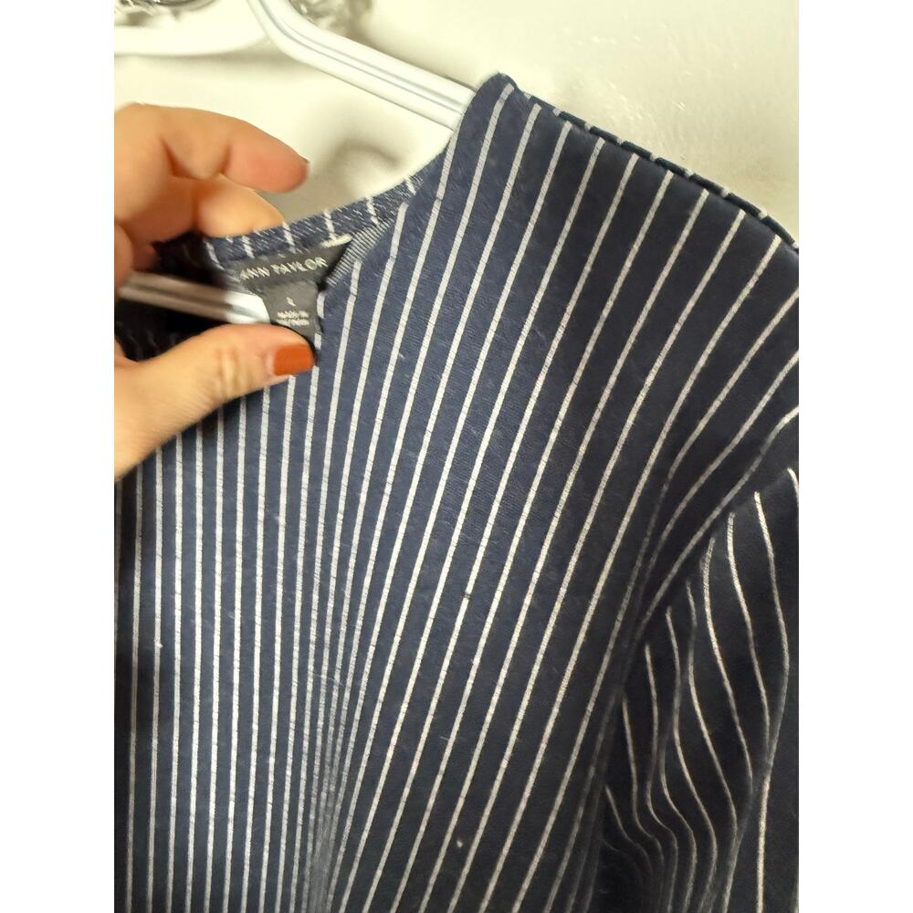 Ann Taylor Dress L Navy Pinstripe Long Sleeve A Line Career Work Office Preppy - Picture 4 of 8